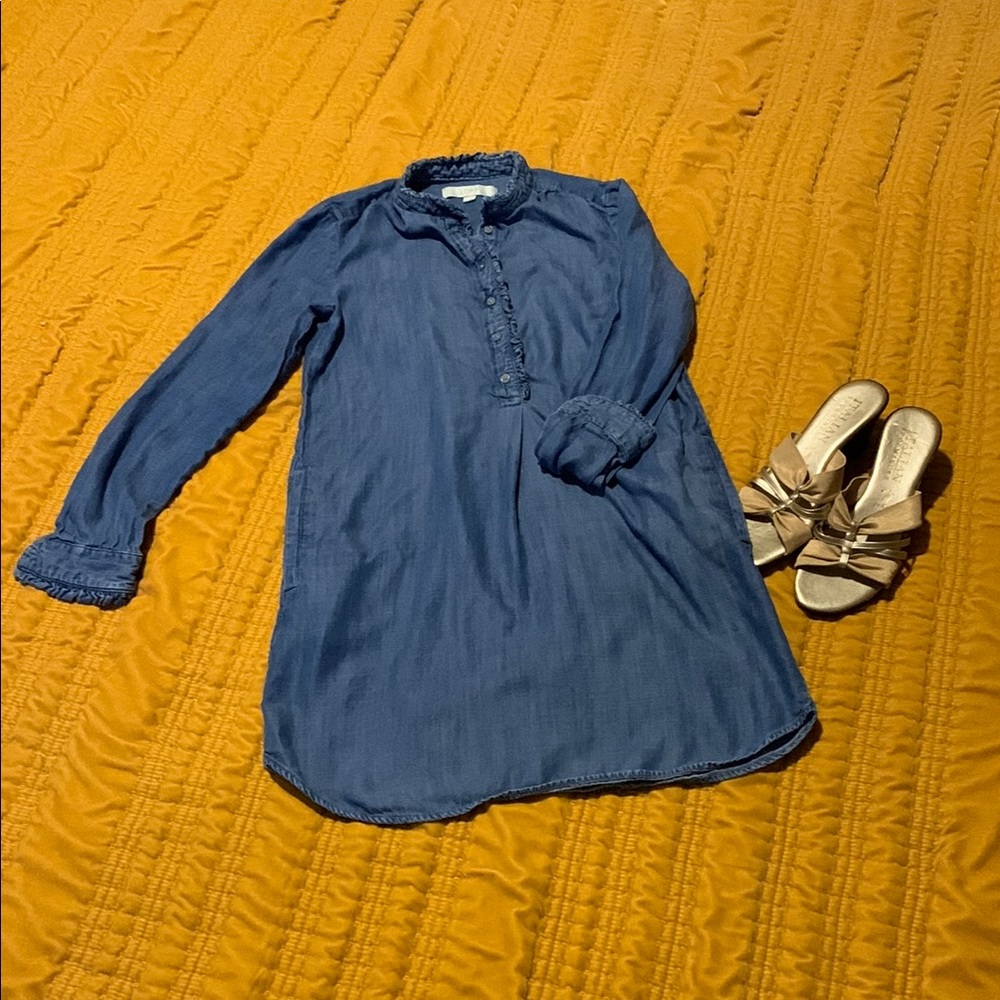 Blue Long Sleeve Dress with Ruffle Details